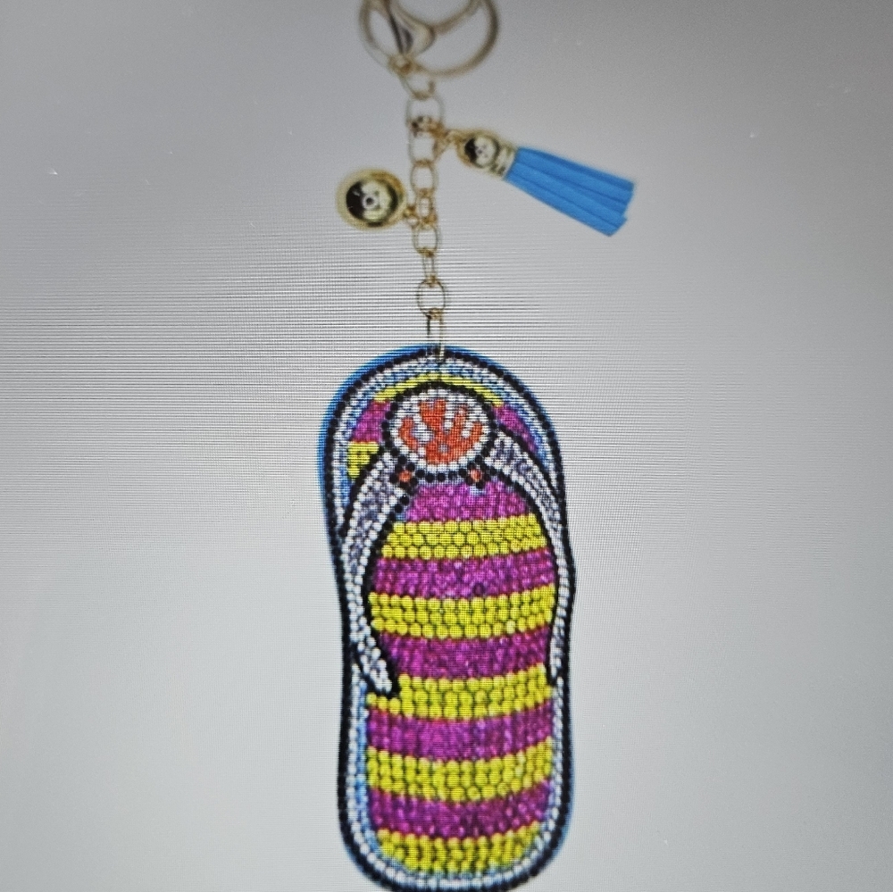 DIVAS LiMiTED Beaded Flip-Flop Keychain - Pink, Yellow, Blue